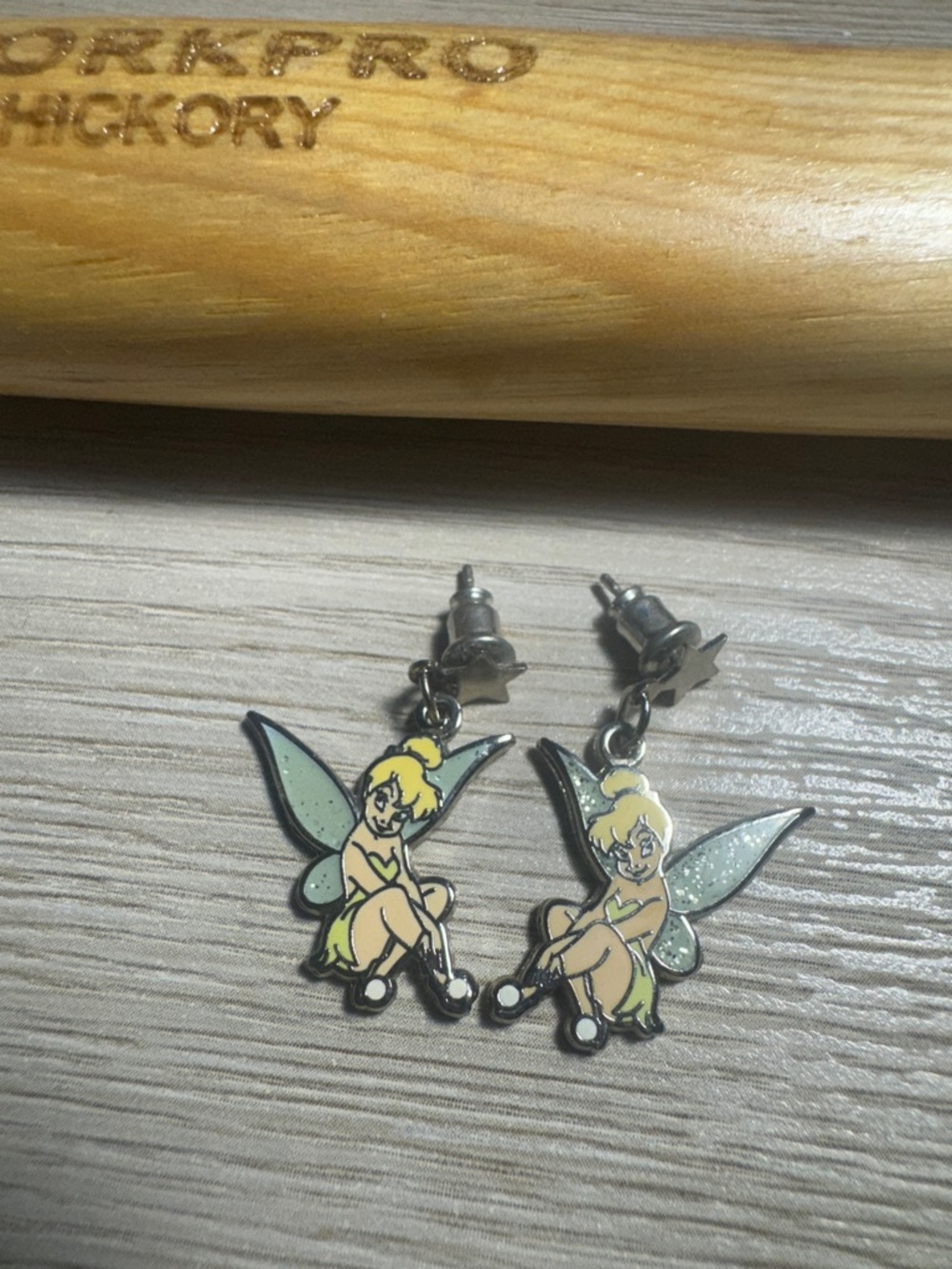 Vintage Tinker Bell Enamel Dangle Earrings - Green & Yellow